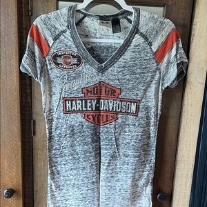 Harley-Davidson V-Neck Tee in Gray and Orange